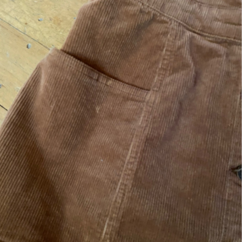Boho Brown Corduroy Mini Dress Button Front Overall Style Size 10 - Picture 6 of 9